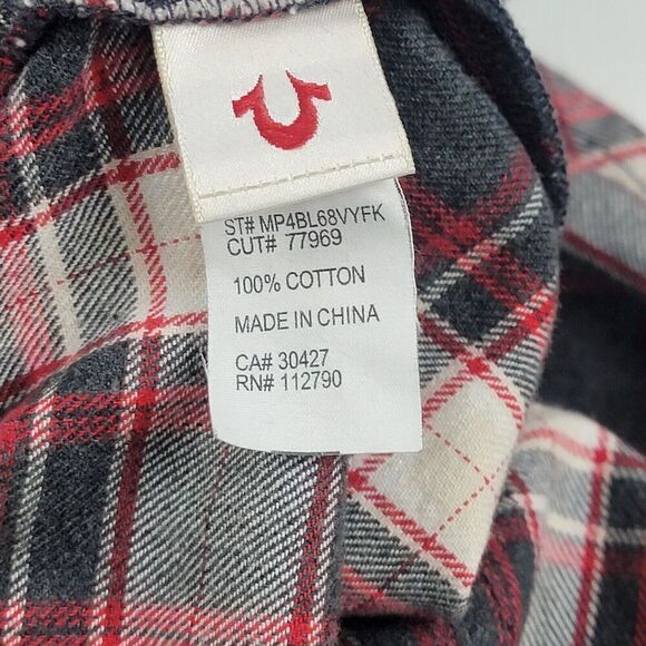 Vintage Y2K True Religion Pearl Snap Flannel Shirt Mens XL Red Plaid Western - Picture 10 of 13